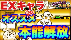 【実況にゃんこ大戦争】EXキャラおすすめ本能解放（※ちび系の体力と攻撃アップは20%です。動画内では80%と言っていますが間違ってます。すみません。）